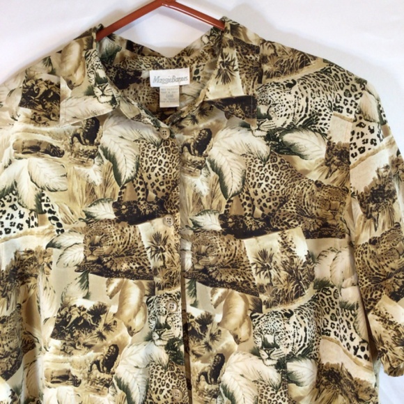 Maggie Barnes 18W leopard print button up shirt blouse safari y2k retro glam - Picture 3 of 6